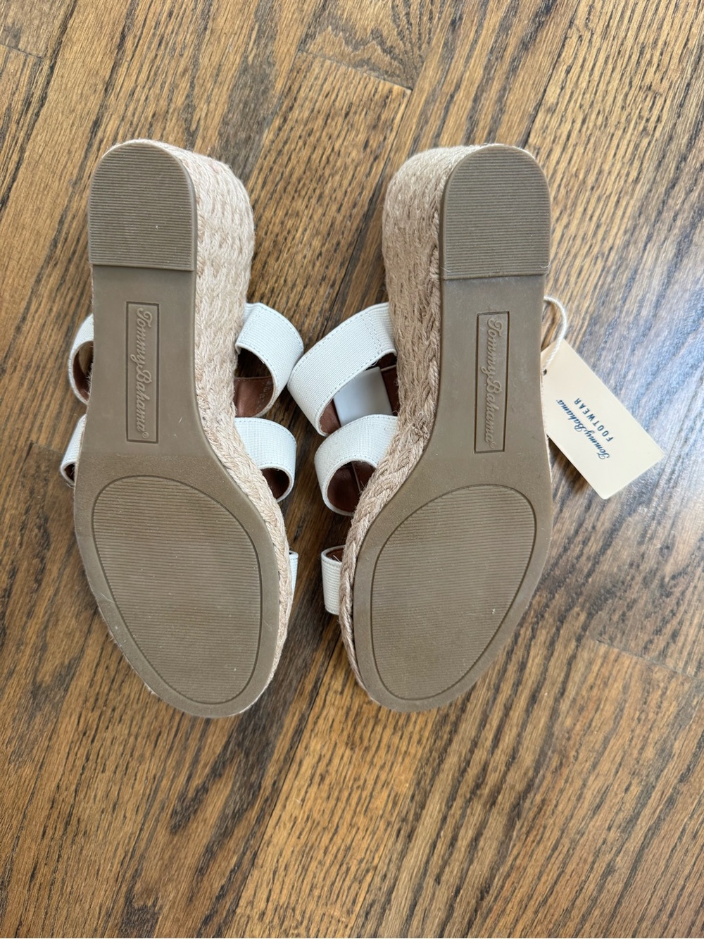 Tommy Bahama White/Beige Espadrille Wedge Slide Sandals with Triple Straps - Picture 8 of 8